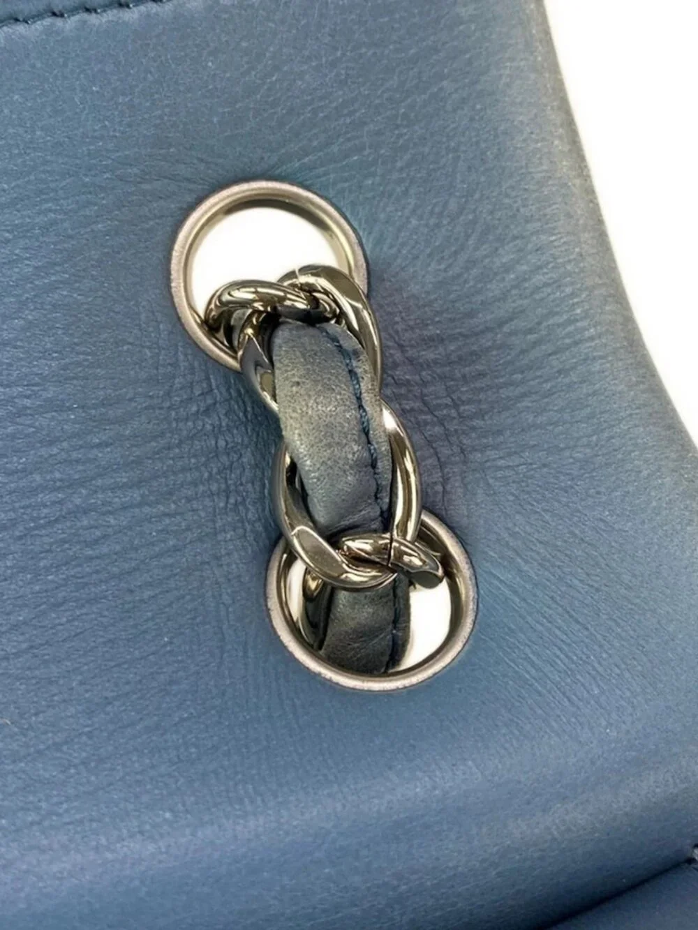 CHANEL Large Matelasse Blue Lambskin Shoulder Bag